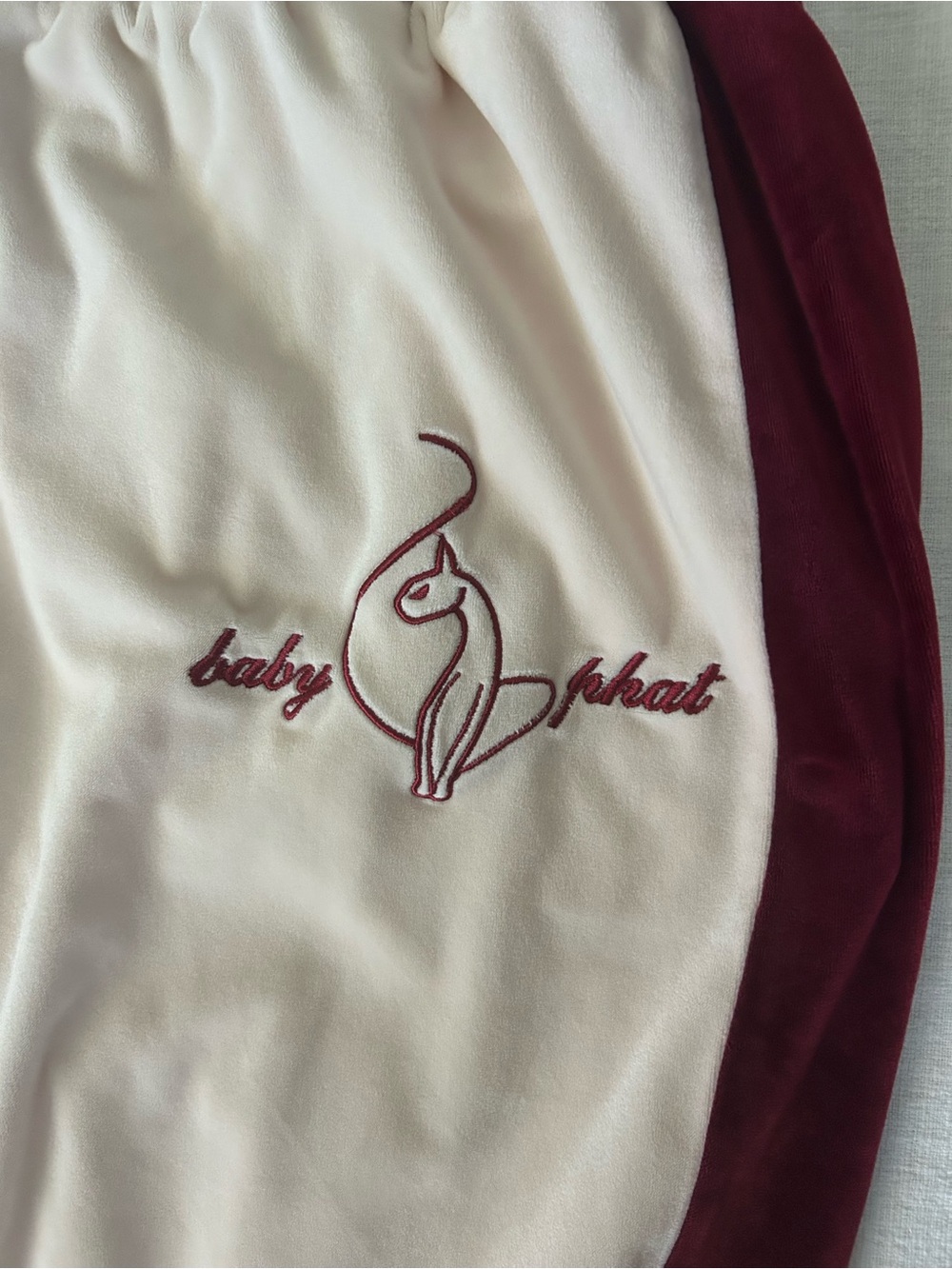 Baby Phat Heritage Velour Tracksuit Set Cream Burgundy Maroon Hoodie Pants 1X - Picture 9 of 14